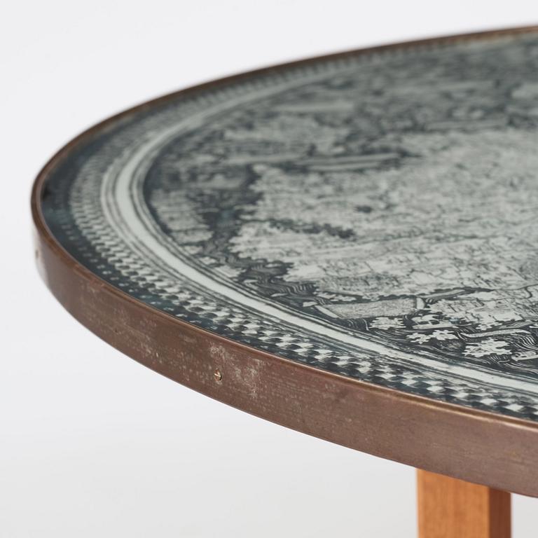 Josef Frank, a mahogany base table, map on the top, Svenskt Tenn, Sweden, model U601 (the top) & U491, 1960s-1970s.