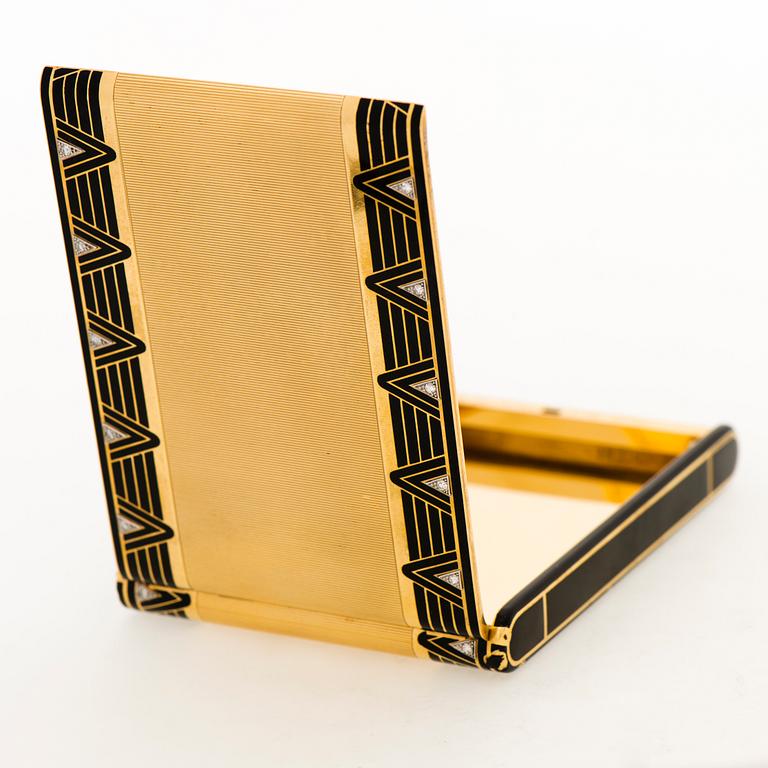 Cartier Art Deco cigarettetui 18K guld med svart emalj och åttkantslipade diamanter.