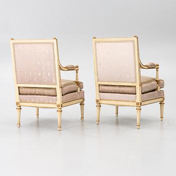 Karmstolar, ett par, Directoire-stil, omkring år 1900.