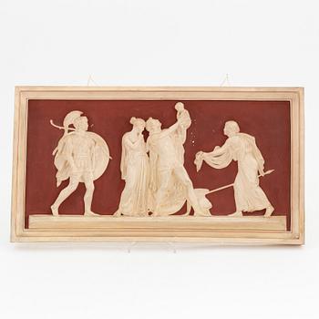 Bertel Thorvaldsen, after, a painted plaster relief, manufactered by Peter Ipsen, 19th century.