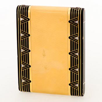 Cartier Art Deco cigarettetui 18K guld med svart emalj och åttkantslipade diamanter.
