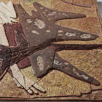 Tyra Lundgren, a stoneware relief 'Flying bird to the sun', Sweden 1960's.