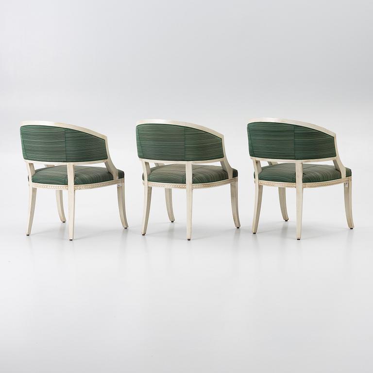 Three late-Gustavian style armchairs, late 20th Century.