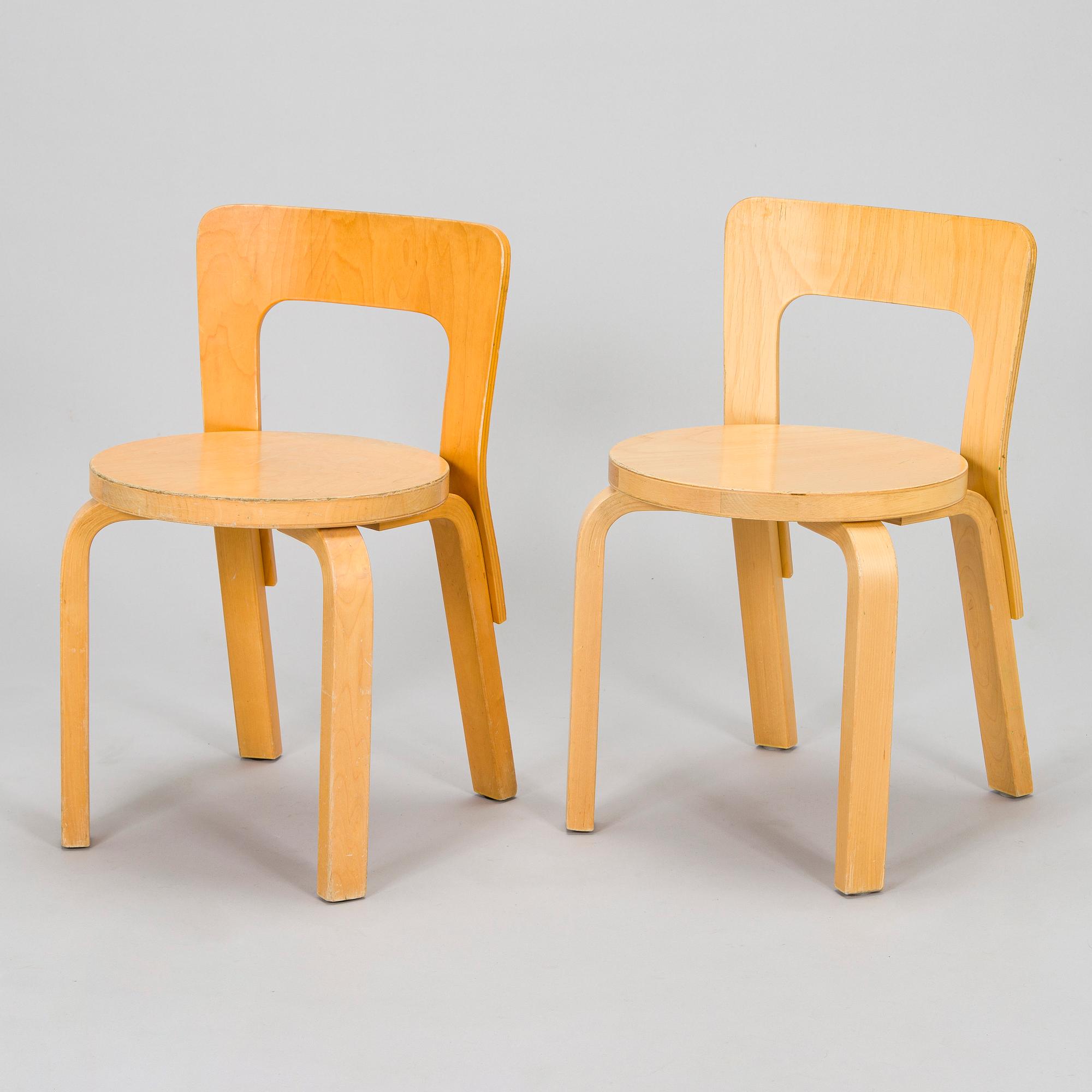 Alvar Aalto, children's chairs, model N65, for Artek, late 1990s.