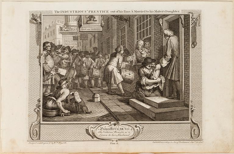 WILLIAM HOGARTH, three copper etchings, "The Cockpit", 1759 and plate 5 and 6 from "Industry and Idleness", 1747.
