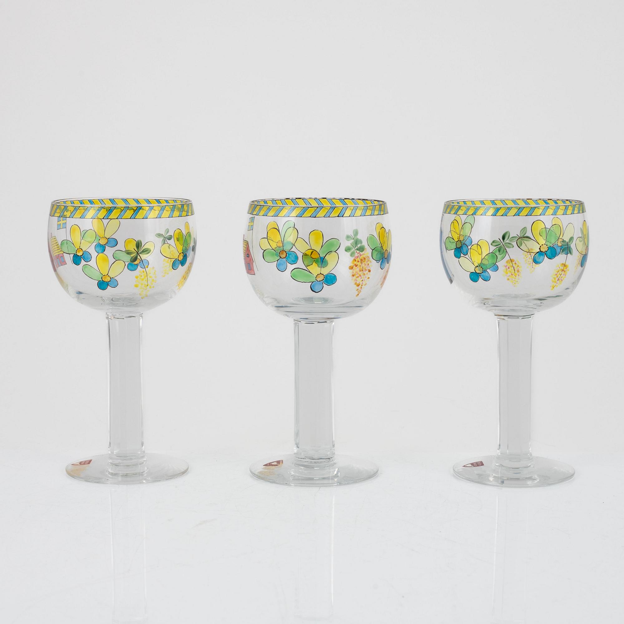 Gunnar Cyrén, a set of three goblets for Orrefors, Sweden.