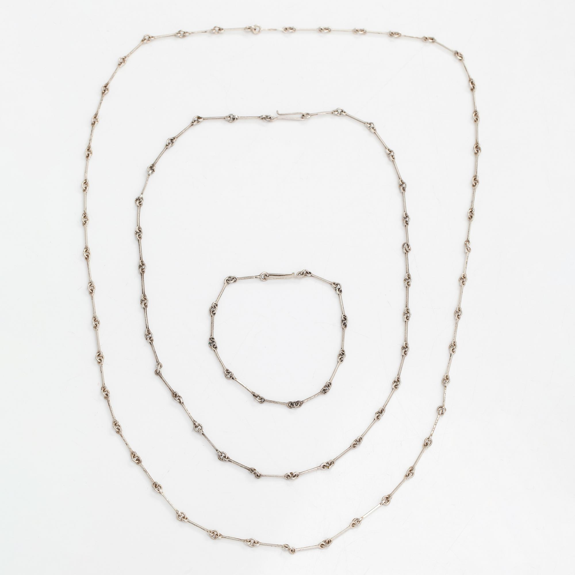 Halsband, 2 st och armband, sterlingsilver. Lapponia 1978 och 1982.