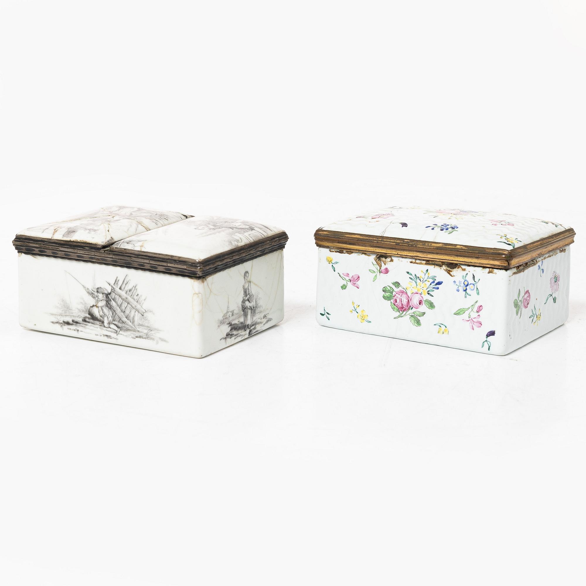 Two enamel boxes, 18th century.