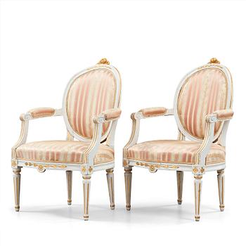 37. A pair of Gustavian chairs by Johan Lindgren, master in Stockholm 1770-1800.