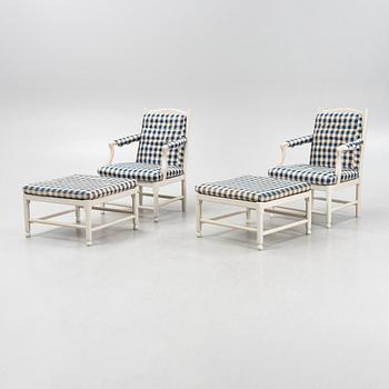 A pair of armchairs and stools 'Medevi Brunn' by IKEA, late 20th century.