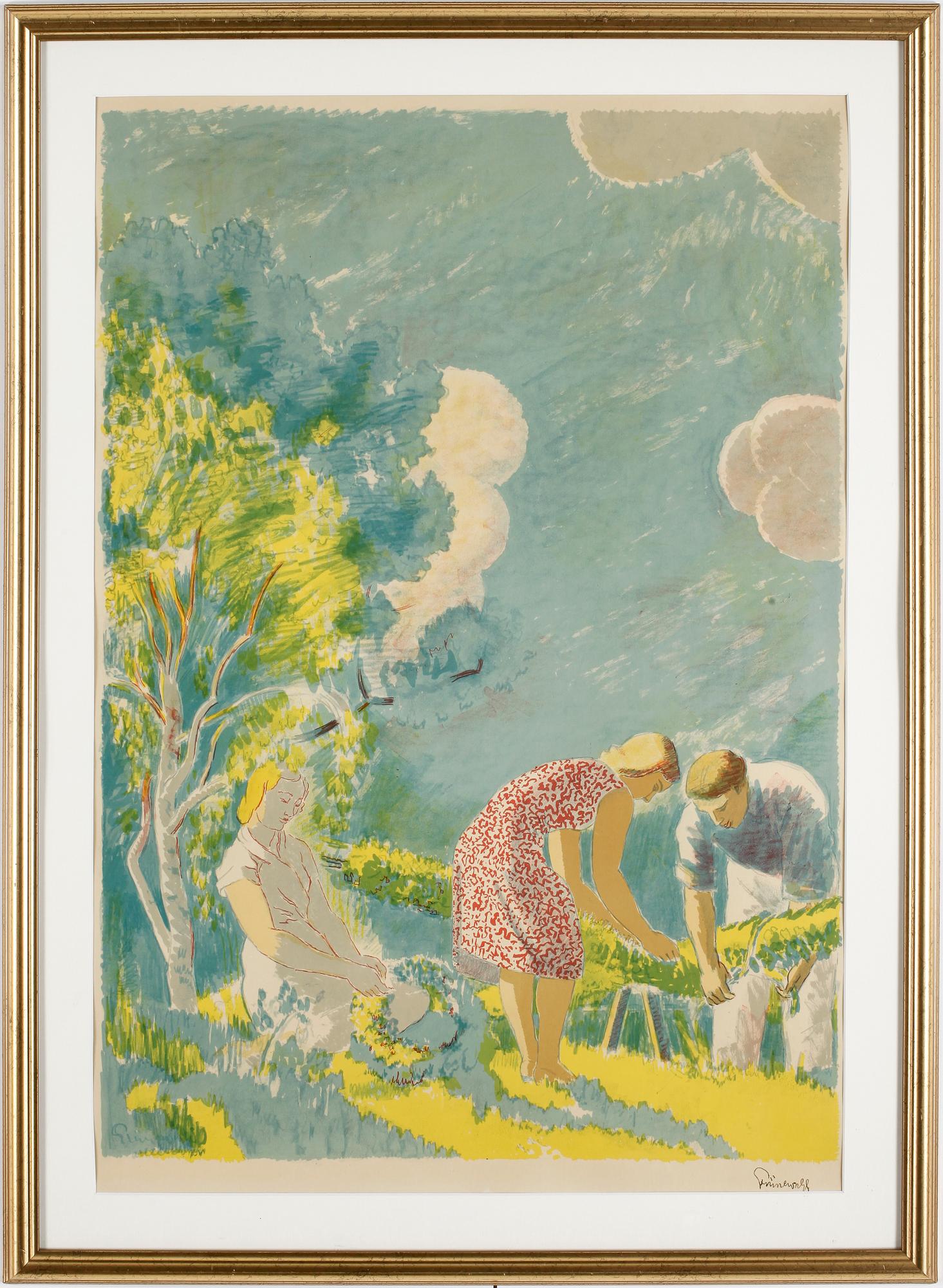 ISAAC GRÜNEWALD, färglitografi, signerad.