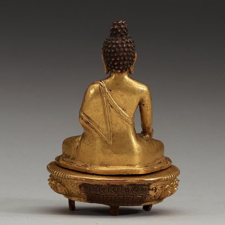 A gilt bronze Buddha, Qing dynasty (1644-1912).