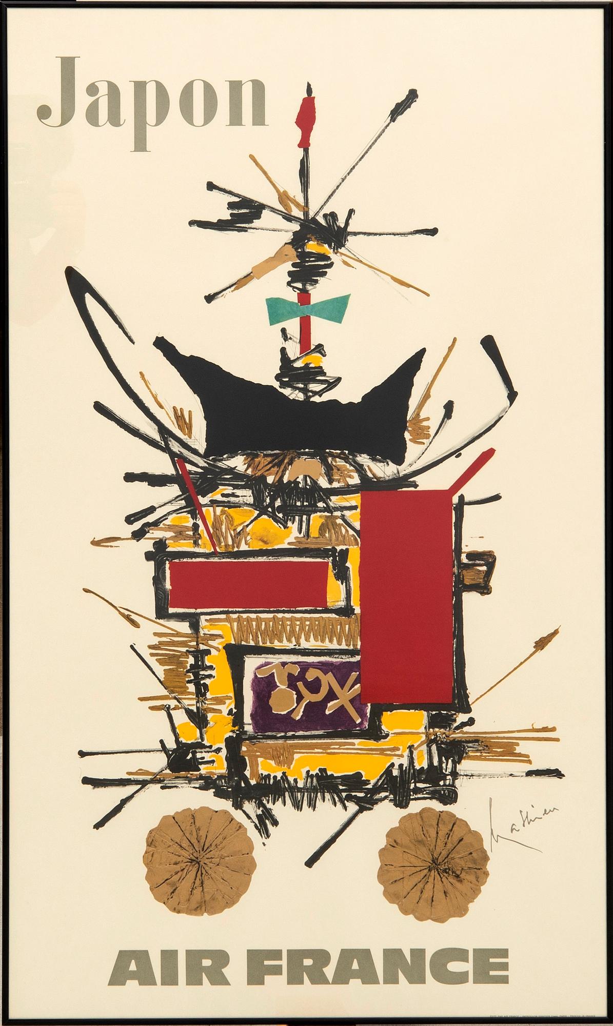 George Mathieu posters, 2 pieces, "Japon Air France" and "France Air France" 1967/68.