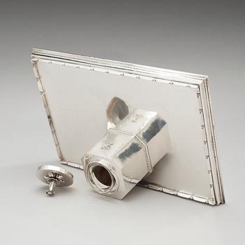 An Atelier Borgila silver desk stand with an ink-well, Stockholm 1927.
