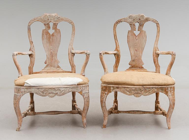 KARMSTOLAR, 1 par, rokoko, 1700-talets andra hälft.