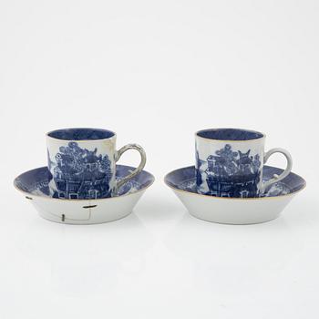 A set of 10 blue and white cups with saucers, Qing dynasty, 19th Century.