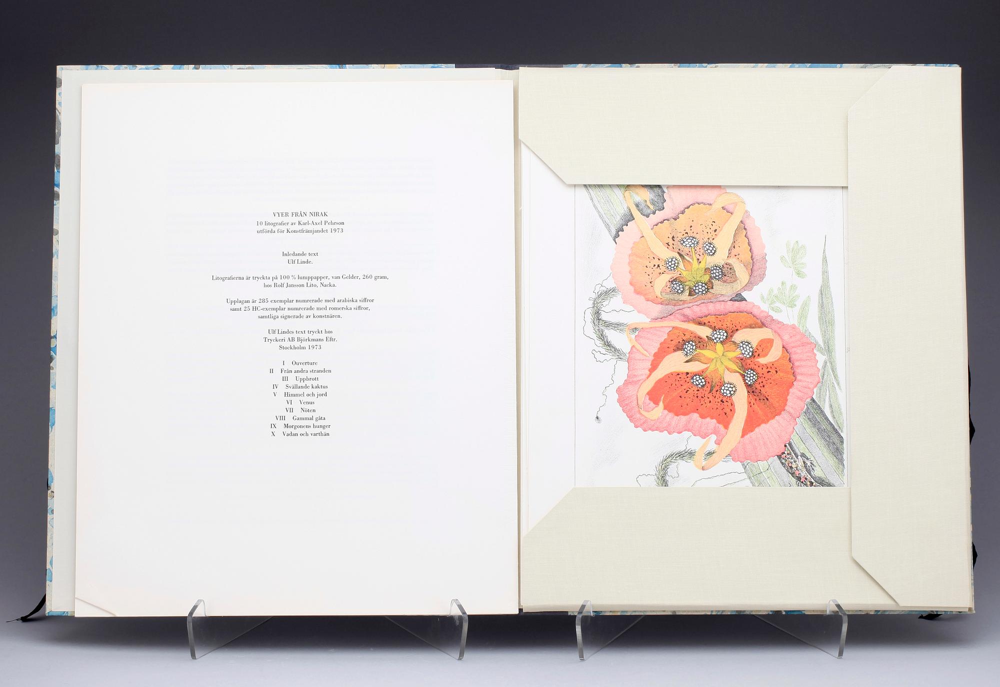 KARL AXEL PEHRSON, mapp med 10 färglitografier, "Vyer från Nirak", sign o numr 37/285. 1973.