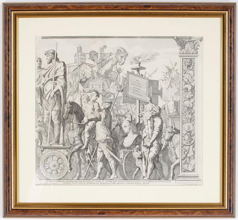 ROBERT DE AUDENAERDE, kopparstick.  Efter Andrea Mantegna. Signerad R.VA i plåten.