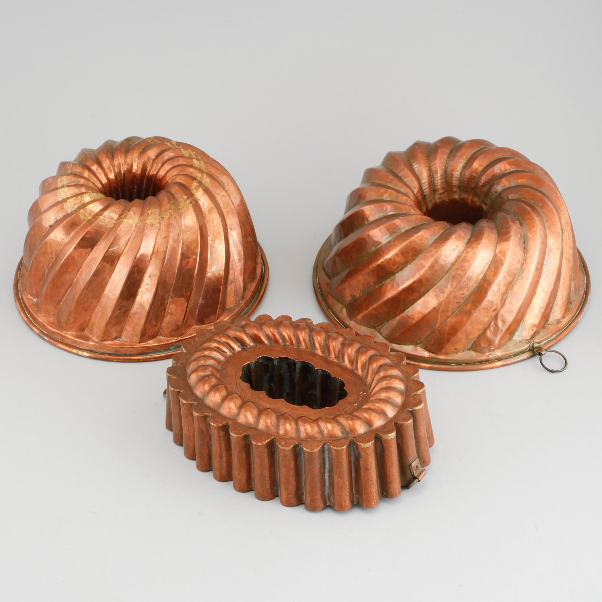 Three aspic molds in copper, made in the 19th century.