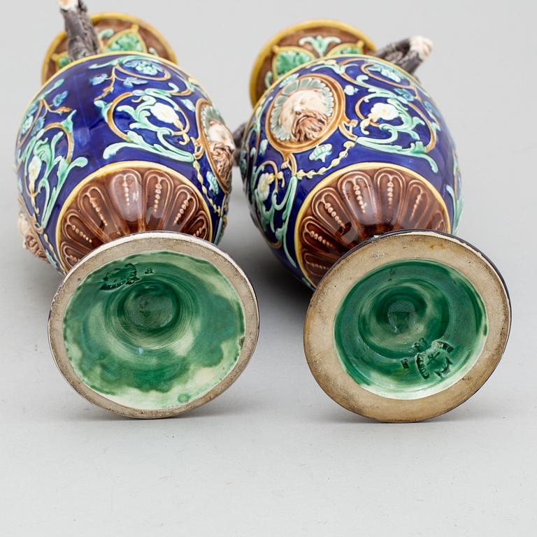 A pairof majolica decorative vases, Gustavsberg, late 19th century.