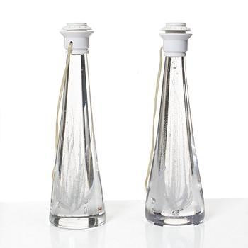 Vicke Lindstrand, a pair of glass table lamps, Kosta.