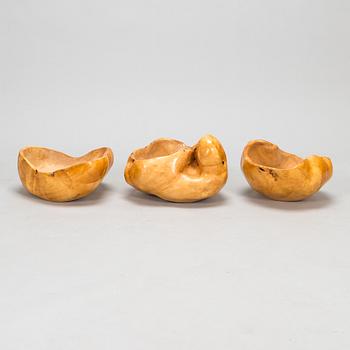 Three 20th century burr wood bowls.