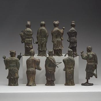 A group of nine bronze figures, Qing dynasty, 19th century.