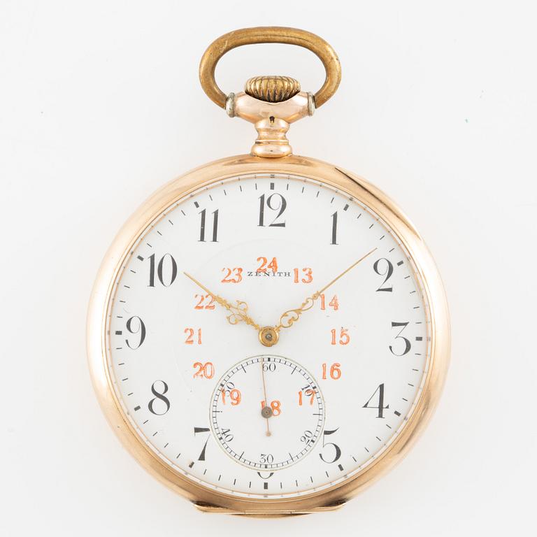Zenith, Pocket watch, 14K gold with a chain in double, 51 mm.