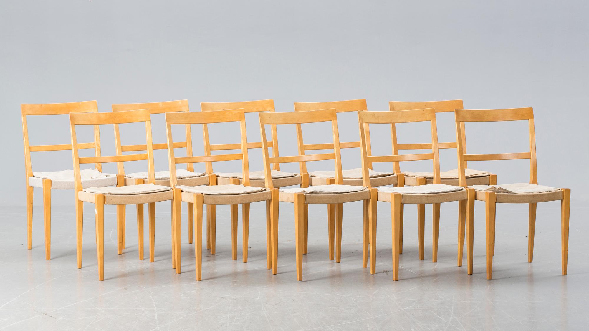 BRUNO MATHSSON, stolar 10 st, "Mimat", Matsson International Värnamo.