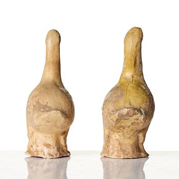 A pair of pottery figures of ducks, Tang dynasty (618-907).