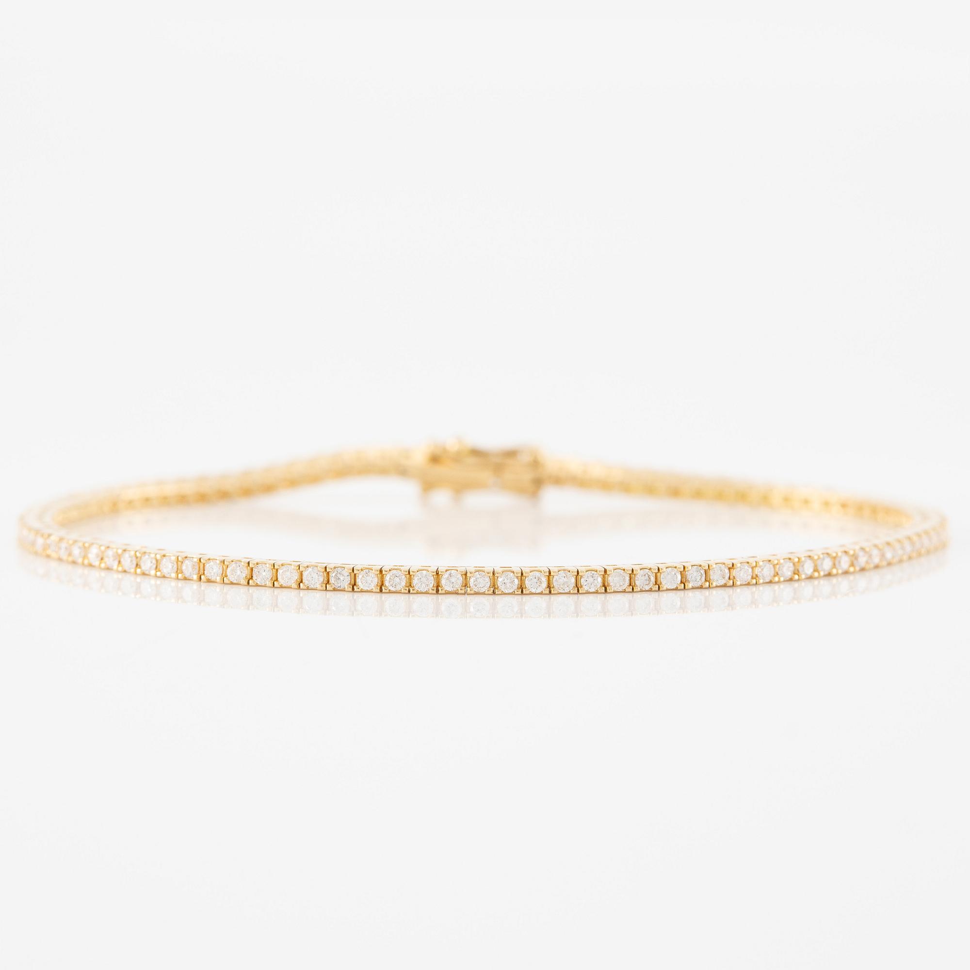 Tennis bracelet, 18K gold with brilliant-cut diamonds.