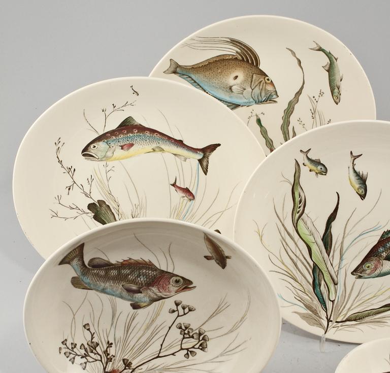 SERVISDELAR, 9 st, flintgods, "Fish" Johnson Bros. England, 1900-talets andra hälft.