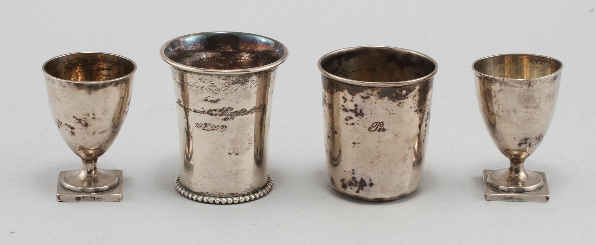 BÄGARE, 4 st, silver, 1800/1900-tal. Vikt 190 g.