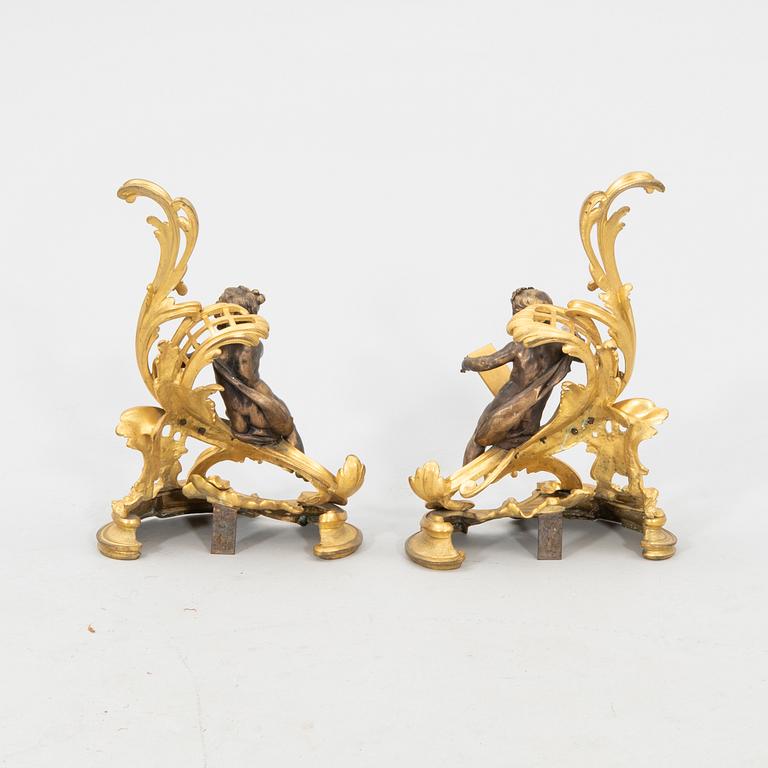 Fire Dogs, a Pair in Louis XV Style, Second Half of the 19th Century.