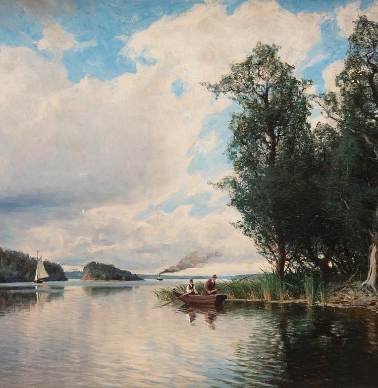 Edvard Rosenberg, Landscape with boats and fisherman.