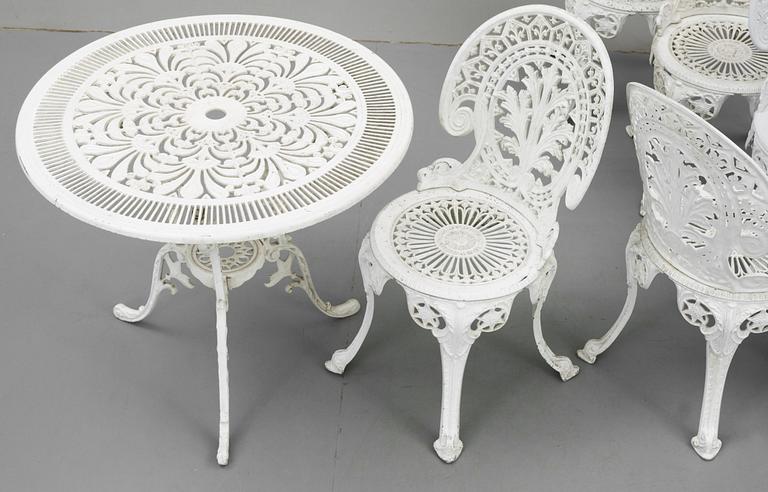 TRÄDGÅRDSMÖBLER, 7 delar, metall, 1900-tal.