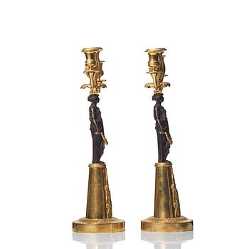 A pair of Empire 19th century three-light candelabra,  Russia.