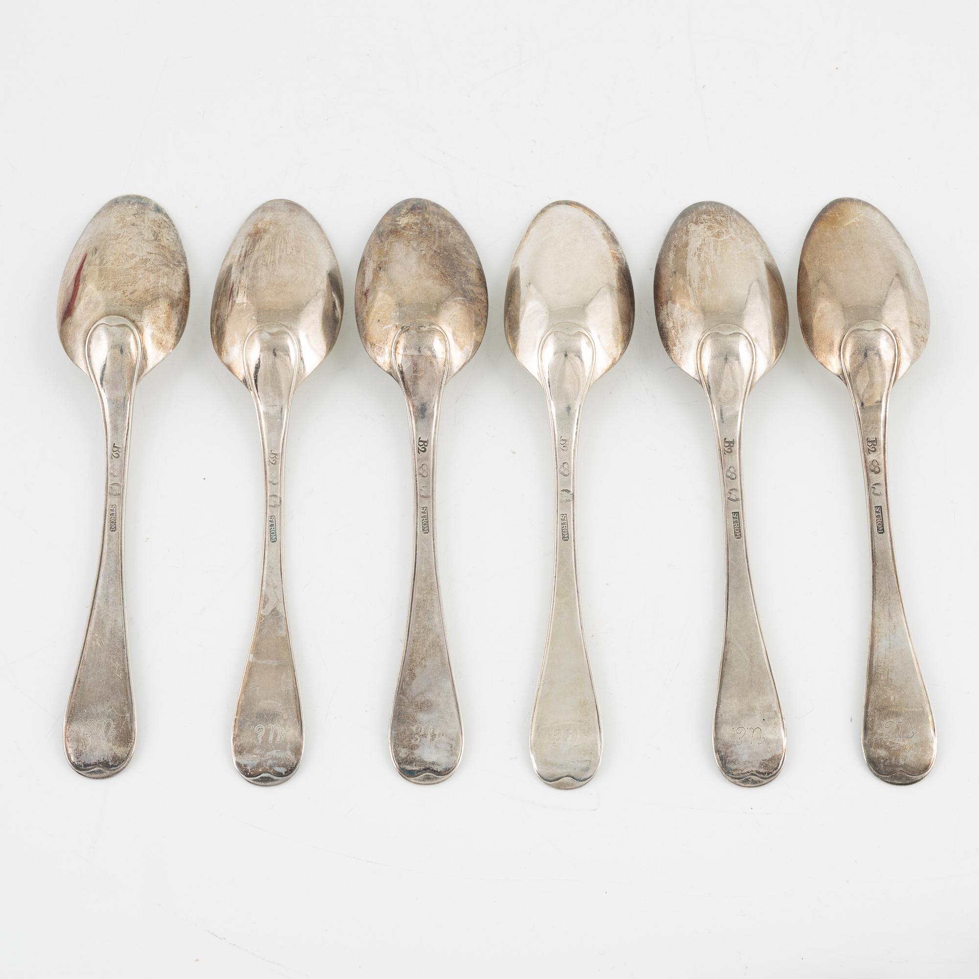 Fredrik Pettersson Ström, six silver spoons, Stockholm, 1784.