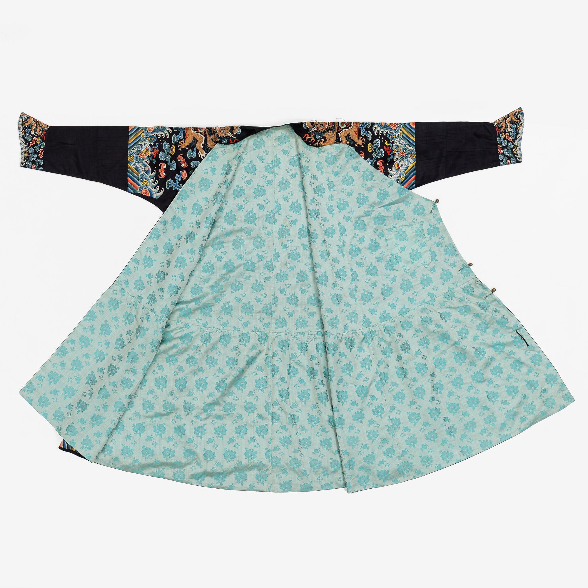 A midnight blue silk 'Chao Pao'/ceremonial robe, Qing dynasty, 1850's.