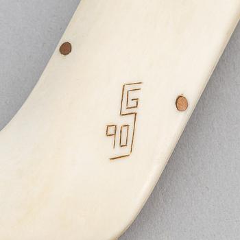 A Sami reindeer horn knife, signed SG/GS and dated 90.