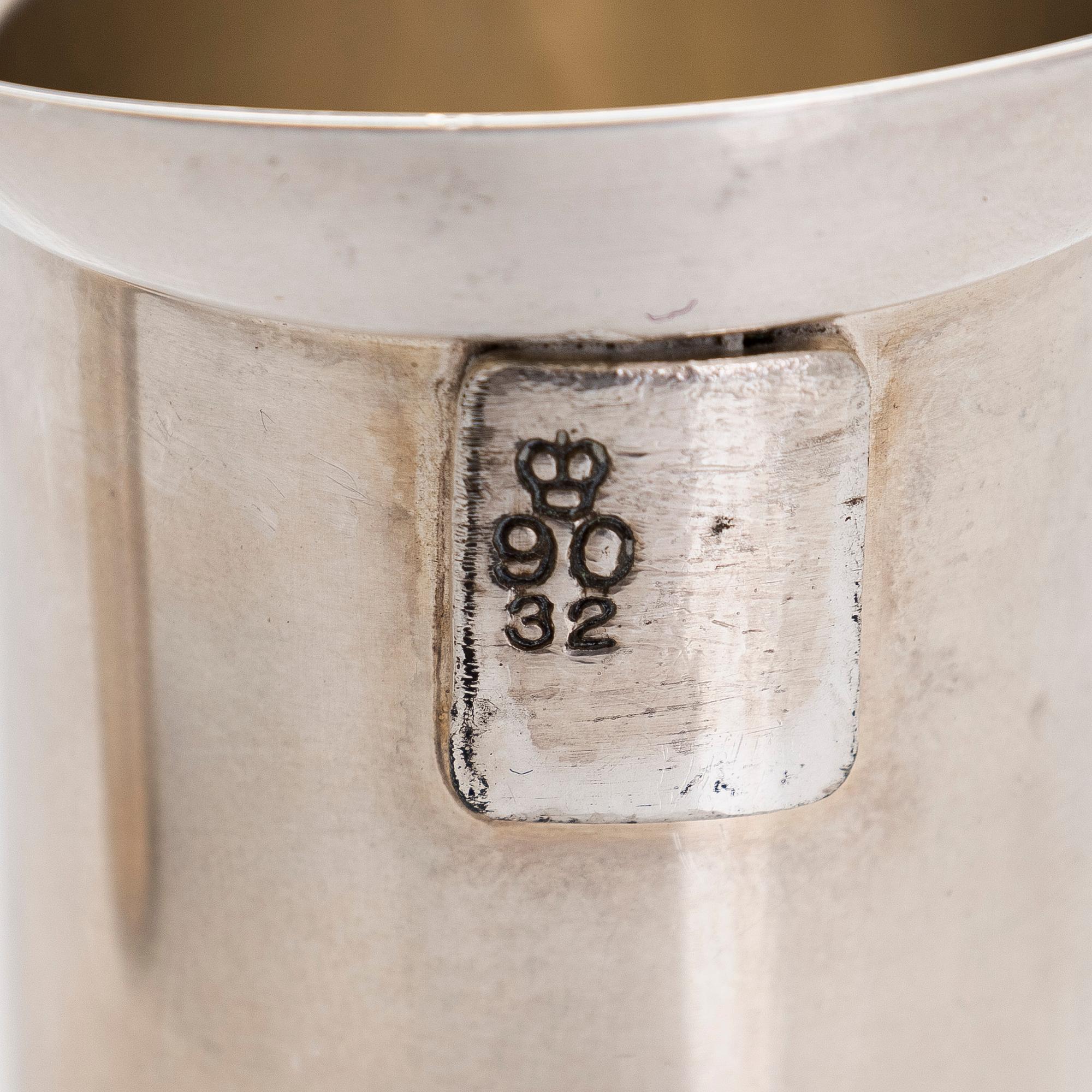 Sockerspade, cocktailmått och cocktailpinnar, 6 st, silver, bl a Pekka Piekäinen och Kultakeskus 1989-99.