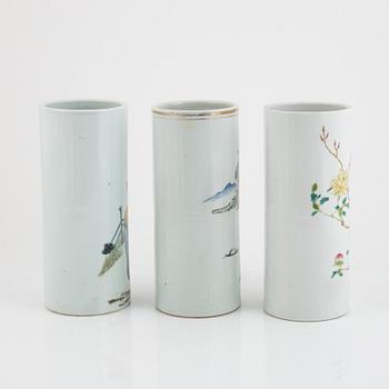 Three porcelain brush pots, 19th-20th century.