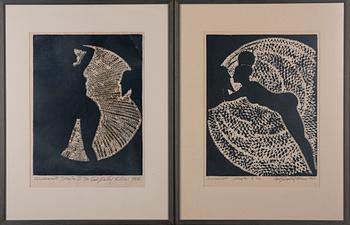 CARL-GUSTAF LILIUS, 2 kpl linoleikkausta, signeerattu, numeroitu 3/50 & 12/50, ja päivätty 1968.