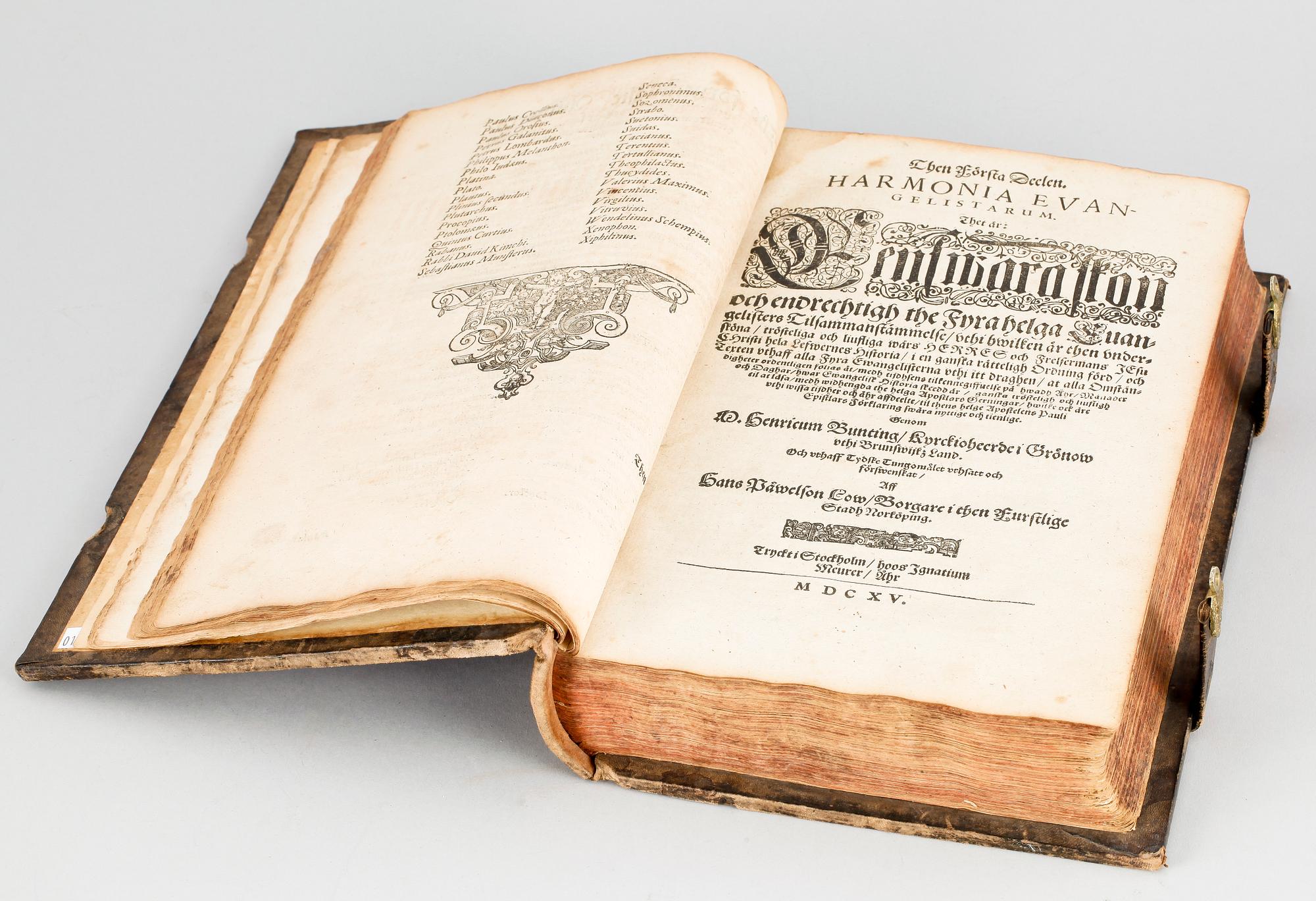 BOK. "Harmonia Evangelistarum" Stockholm 1617.