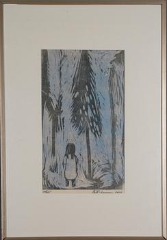 AHTI LAVONEN, träsnitt, signerad, märkt Tpl'a, och daterad 1958.
