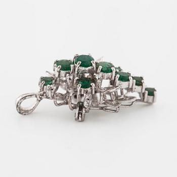 An emerald and single cut diamond brooch/pendant.