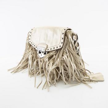 Prada, Väska "Cream Vitello Shine Leather Fringe Shoulder Bag".