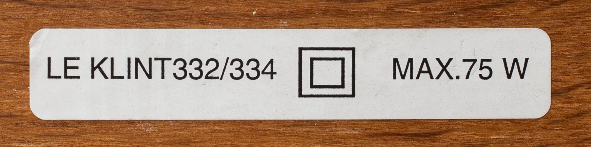 ERIK HANSEN, vägglampa, modell 332/334, Le Klint, Danmark.