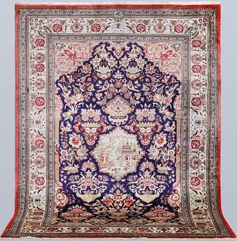 An older silk Ghom rug, 150 x 103 cm.