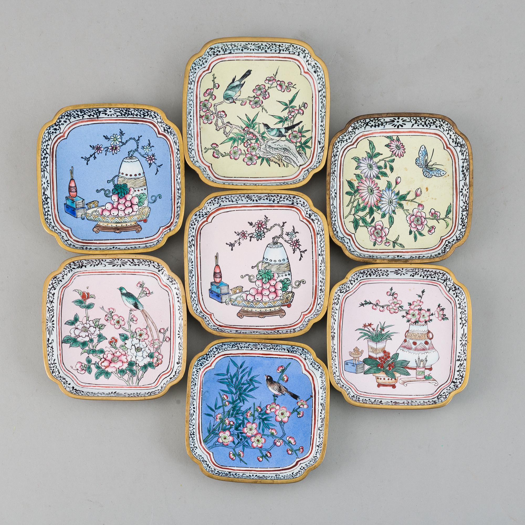 Seven Chinese enamelled dishes, 20th century.